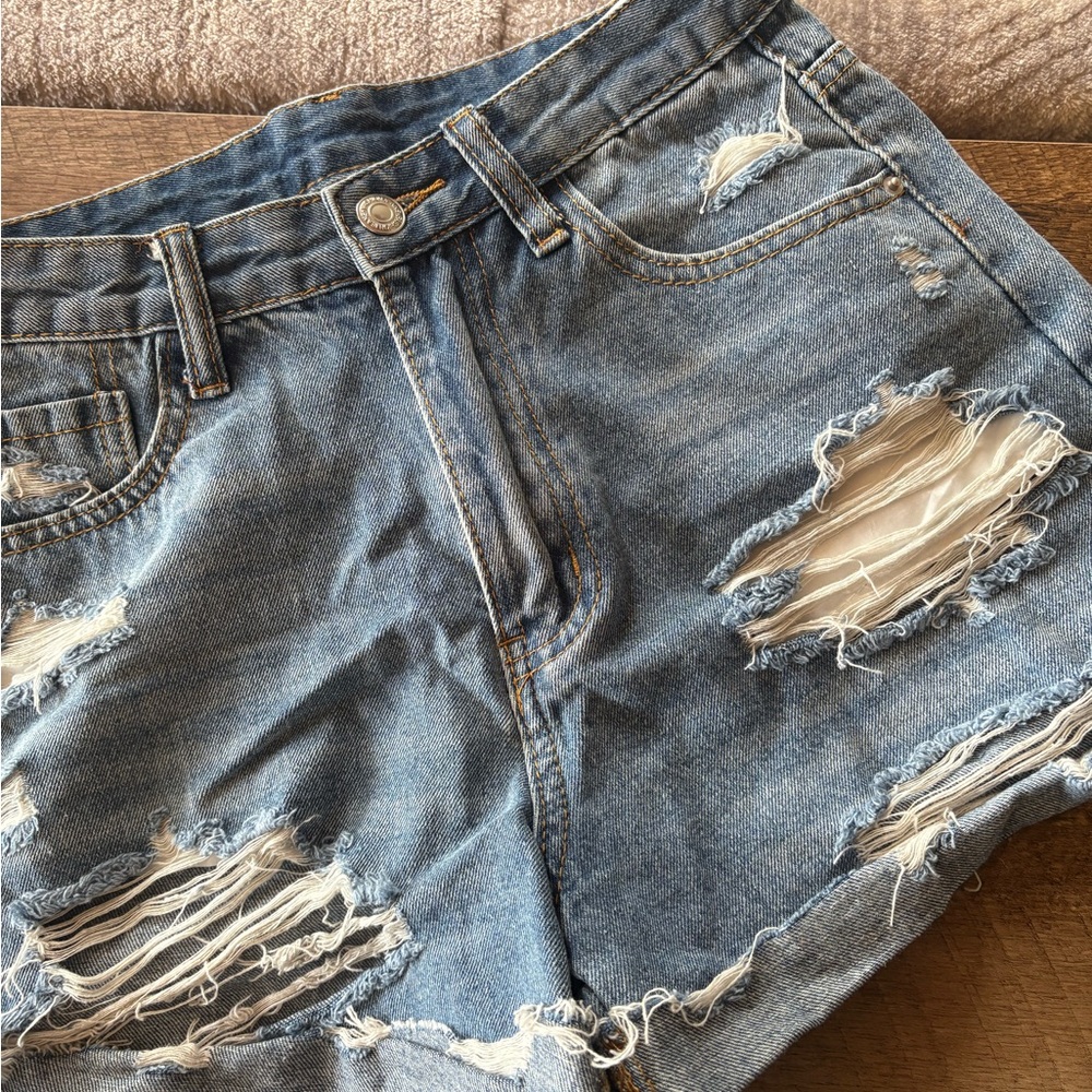 SHEIN Blue Distressed Jean Shorts